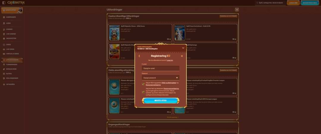 Hvordan registrere seg hos Cleobetra Casino