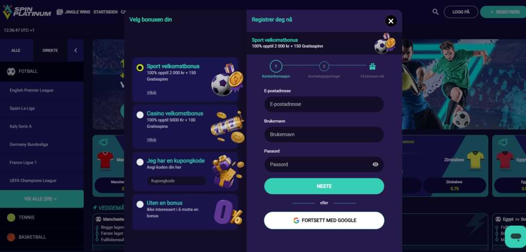 Slik registrerer du deg hos Spin Platinum Casino